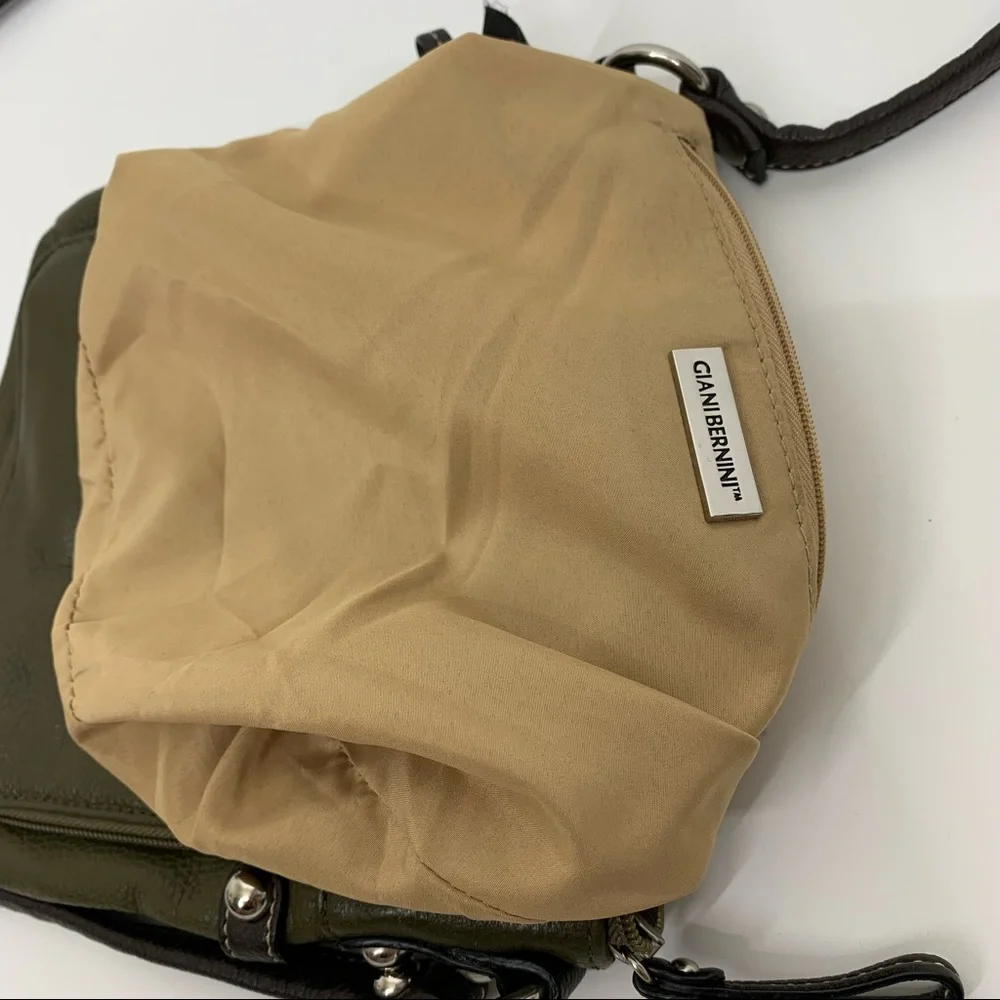 Giani Bernini Olive Green Pebbled Leather Crossbody Bag Purse Multi Compartment
